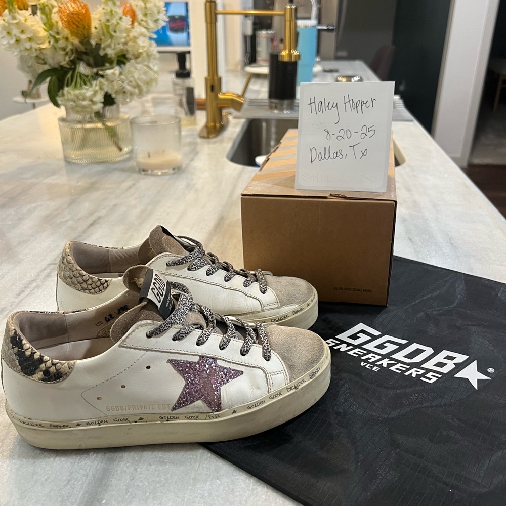Golden Goose Hi Star Platform Sneakers Glitter Purple Sneakers